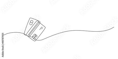 Bank credit card continuous line drawing on white background. Minimal design of the banking sphere Vector illustration