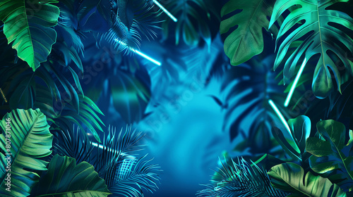 Tropical leaves background. 3d rendering. AI.