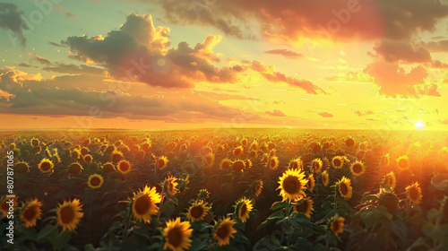 Sunflower field at sunset