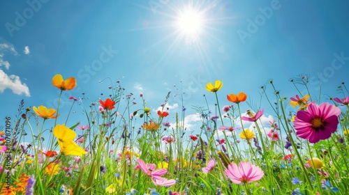 Beauty in the meadow. Wildflowers in full bloom on a sunny day. photo