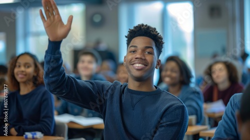 A Young Student Raising Hand