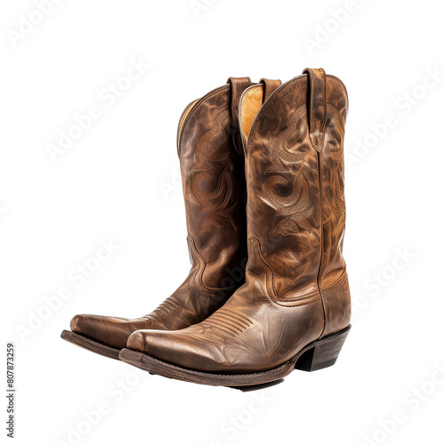 Two brown cowboy boots with a brown leather sole