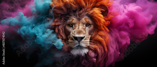 Majestic Lion in Colorful Smoke photo