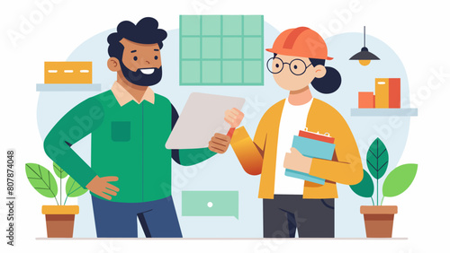 With the walkthrough complete the architect and client part ways both eager for the next visit to see the progress and make any necessary adjustments.. Vector illustration