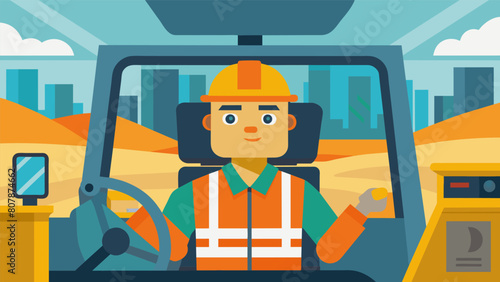 From their cab the operator had an unobstructed view of the entire construction site allowing them to quickly and efficiently coordinate with ground. Vector illustration