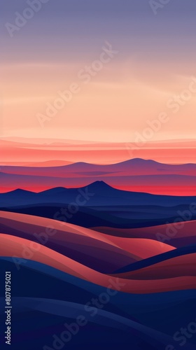 The image shows a beautiful landscape with a mountain range in the distance
