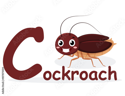 Cute font alphabet C for cockroach cartoon characters