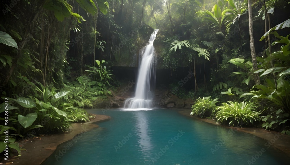 A hidden waterfall cascading into a jungle pool upscaled 4