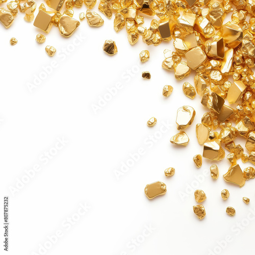 A pile of gold rocks on a white background