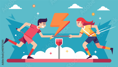 A competitive match between two players with the twist of the highspeed machine throwing in unexpected obstacles.. Vector illustration