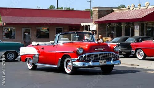 A 1950s chevy bel air convertible parked at a driv upscaled 7 photo
