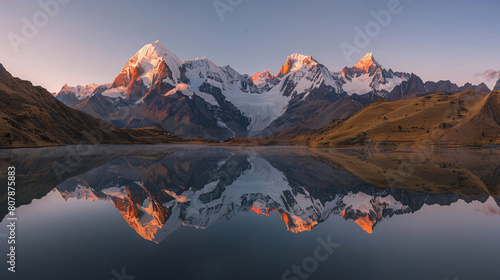 The mountain range reflecting in lake