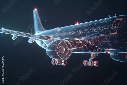 Experience a mesmerizing wireframe visualization against a radiant translucent backdrop, featuring an intricate plane design in a captivating and futuristic concept. photo