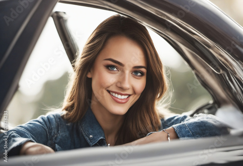 woman sitting in a car and smiling