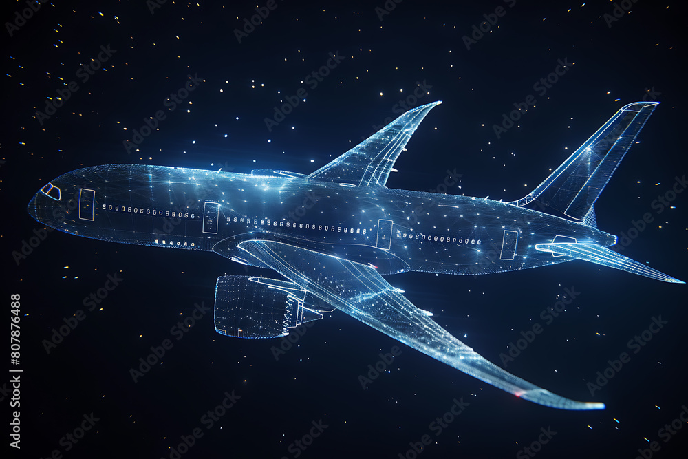 Experience a mesmerizing wireframe visualization against a radiant translucent backdrop, featuring an intricate plane design in a captivating and futuristic concept. Experience a mesmerizing wireframe visualization against a radiant translucent backdrop, featuring an intricate plane design in a captivating and futuristic concept.
