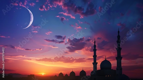 moon on dusk sky twilight background religion of Islamic and well editing Eid Al Adha