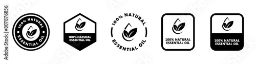 Hundred percent Essential Oil - vector signs for product packaging label.
