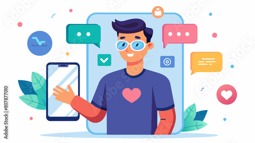 A mobile app that uses augmented reality to display animated graphics and text to assist nonverbal individuals with understanding and expressing. Vector illustration