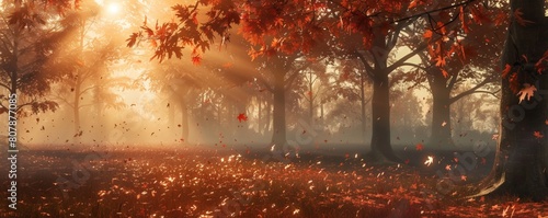 Enchanting Autumn Forest Scene with Falling Leaves