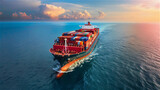Global shipping route logistics supply chain trade commerce business  with ship