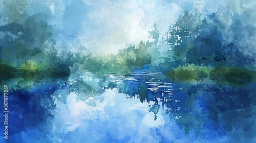 Elegant blue and green impressionist water landscape painting