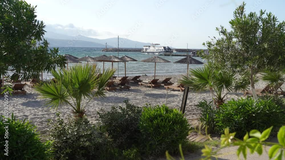 sunbeds on the beach of Alikanas on Zakynthos island sunbeds on the beach of Alikanas on Zakynthos island