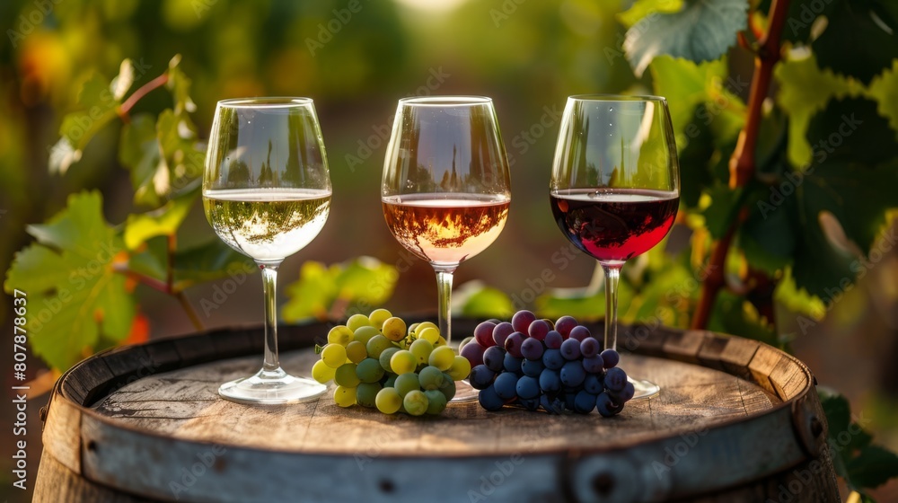 Wine Glasses on Vineyard Barrel