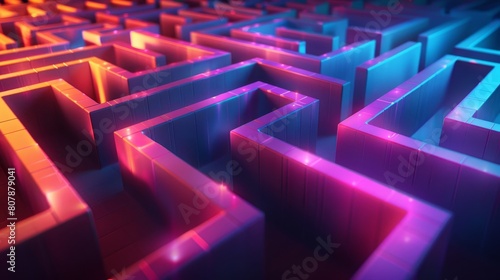 colorful maze in neon shades, creative labyrinth for future retro theme