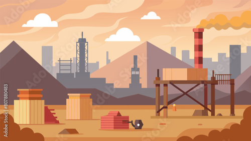 The air is filled with dust and the smell of freshly wood a familiar scent to those accustomed to the dynamic environment of a construction site.. Vector illustration