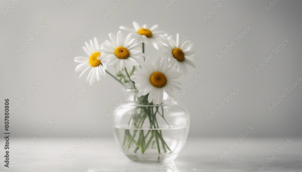 daisy flowers in decorative glass vase and white wall background
daisy flowers in decorative glass vase and white wall background