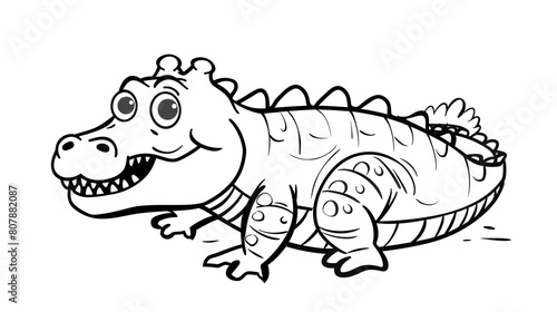 lineart black   white cartoon clean simple outline of a funny chubby crocodile  coloring book for kids