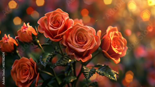 Valentines Day Orange Roses Romantic 3d Flowers