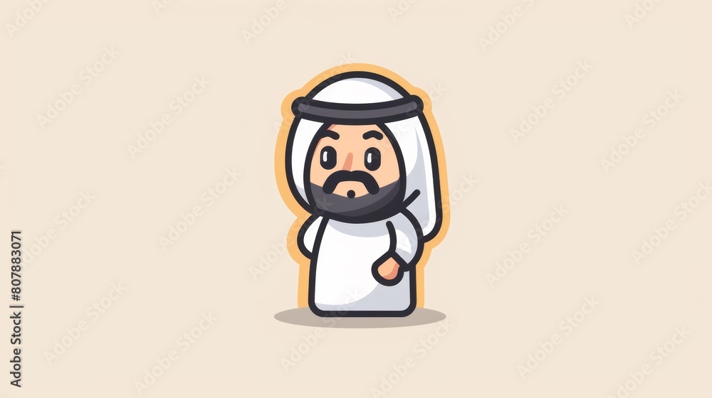 A cartoon of a man in traditional arabian clothing, AI