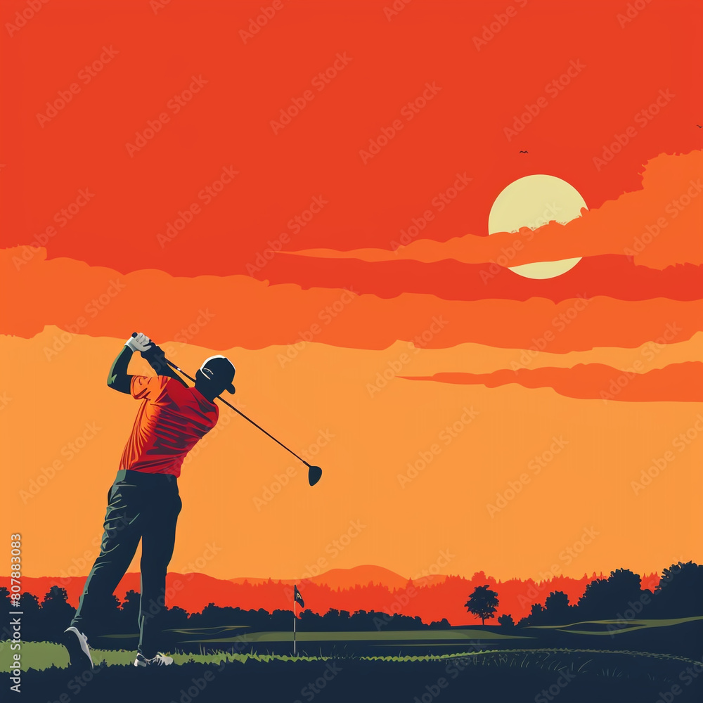 National Golf day event banner. illustration of a golf course with Golf ball