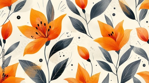 abstract botanical pattern with floral motifs on a isolated background