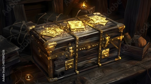 Intricately Carved Mystical Treasure Chest Radiating Enchanted Luminous Energy to Safeguard Fragile Artifacts