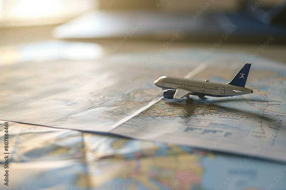 Naklejka premium Vintage Model Airplane on World Map