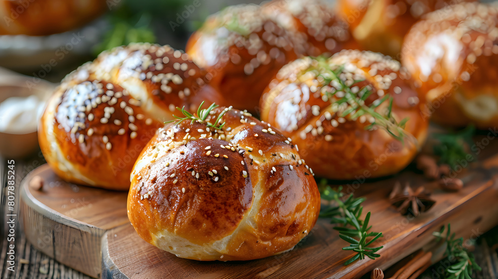 close up of bread roll buns with sesame close up of bread roll buns with sesame