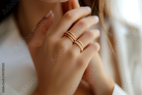 Elegant Engagement Ring on Woman's Hand, Luxury Jewelry Fashion Close-Up