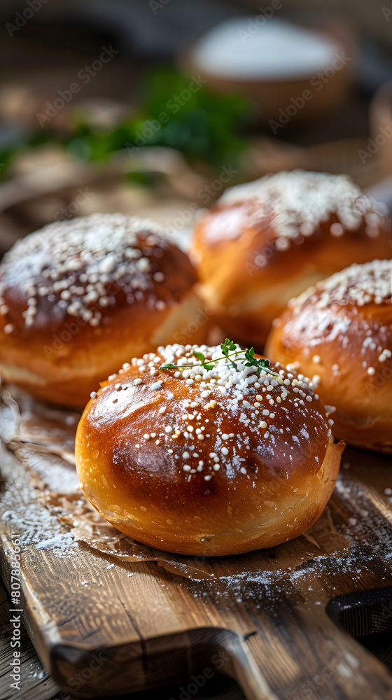 close up of bread roll buns with sesame