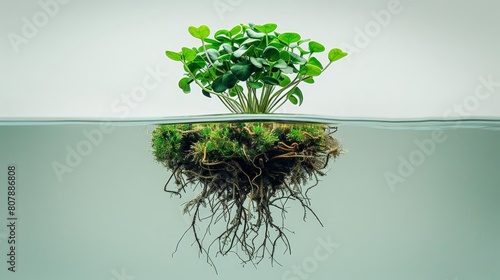 aquatic plant with floating roots in the water photo