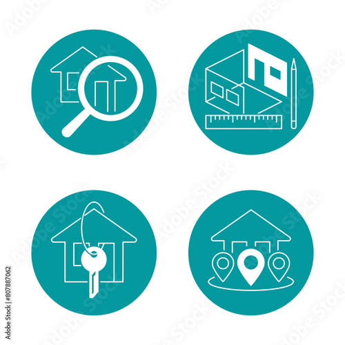 Housing rent or building company thin icons set