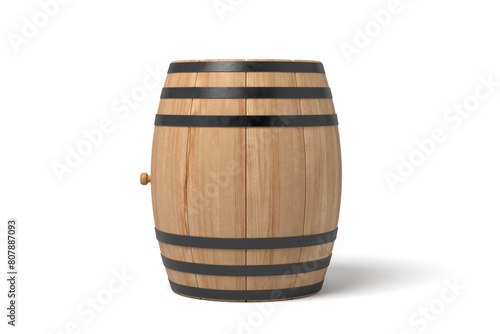 Wooden barrel angled on white background photo
