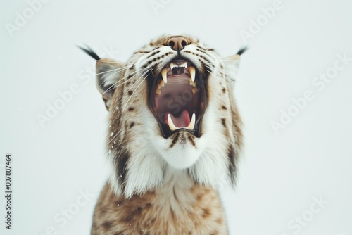 lynx demonstrates its growling on a white background