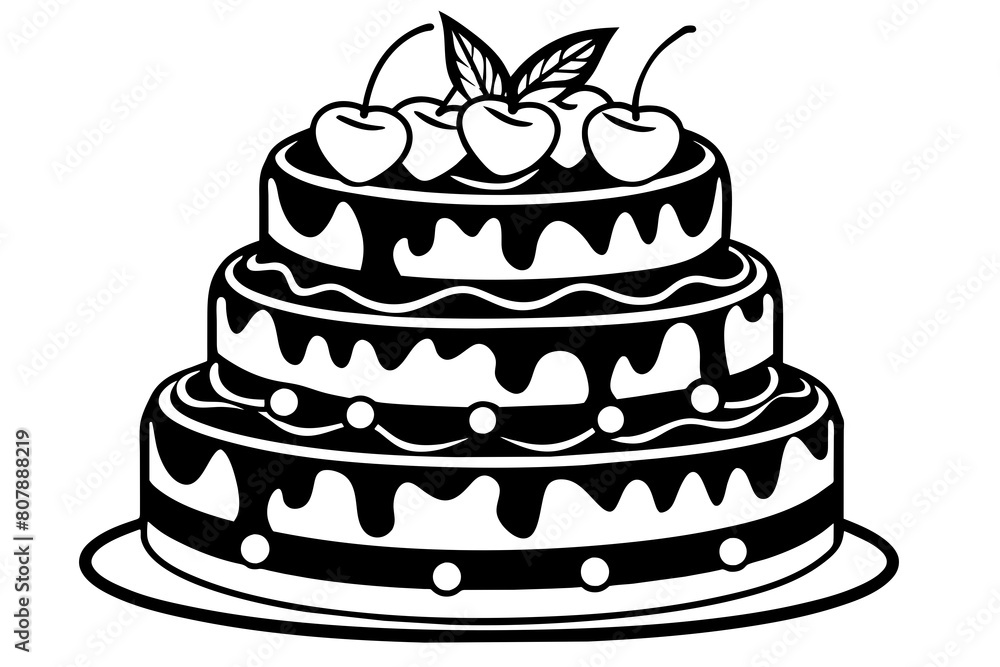 black-forest-design-of-a-3-tier-cake--decorated-with vector illustration black-forest-design-of-a-3-tier-cake--decorated-with vector illustration