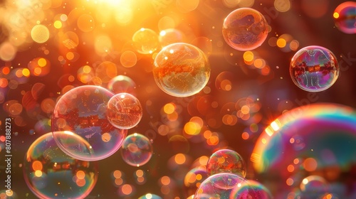 Soap bubbles float in the air, creating a mesmerizing visual display in this stock footage photo