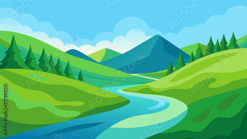 A fuzzy distorted image sharpens revealing a clear crisp view of a rolling green hill and a peaceful babbling stream..
