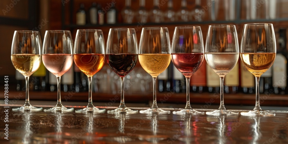 In the restaurant, a row of varied wine glasses sets the party mood.