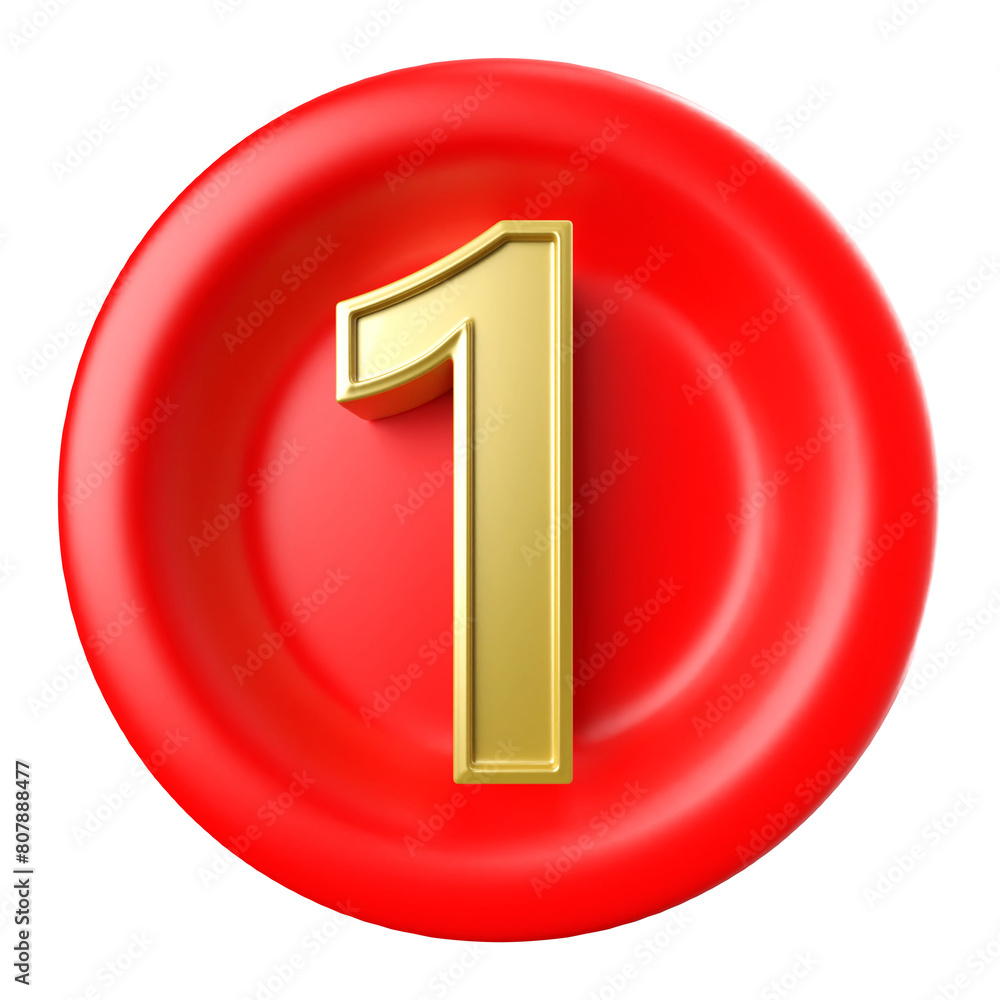 1 number gold on shape round red 3d render 1 number gold on shape round red 3d render