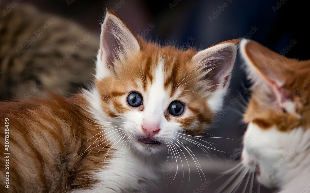 Cute kitten  close-up portrait, in playful and curious mood.